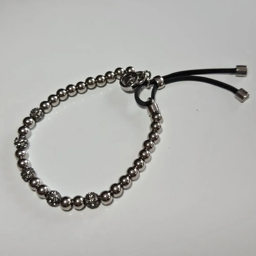 Michael Kors Slider Bracelet | Silver and Rhinestone Beaded Adjustable